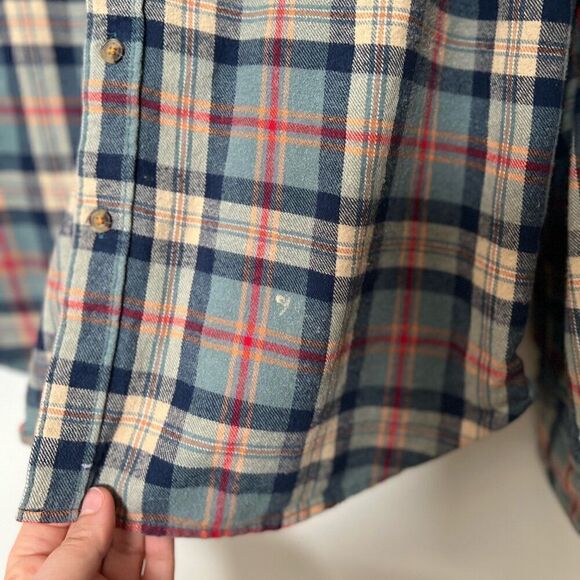 Denim & Flower Mens Shirt Large Flannel Button Down Plaid Long Sleeve Blue Red - Picture 12 of 12